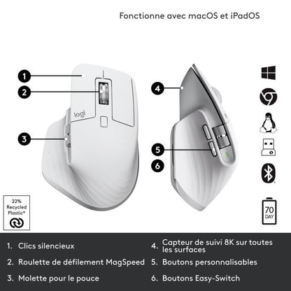 Logitech - Wireless Mouse - MX Master 3S Performance, Ergonomic - Pale Gray