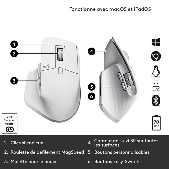 Logitech - Wireless Mouse - MX Master 3S Performance, Ergonomic - Pale Gray