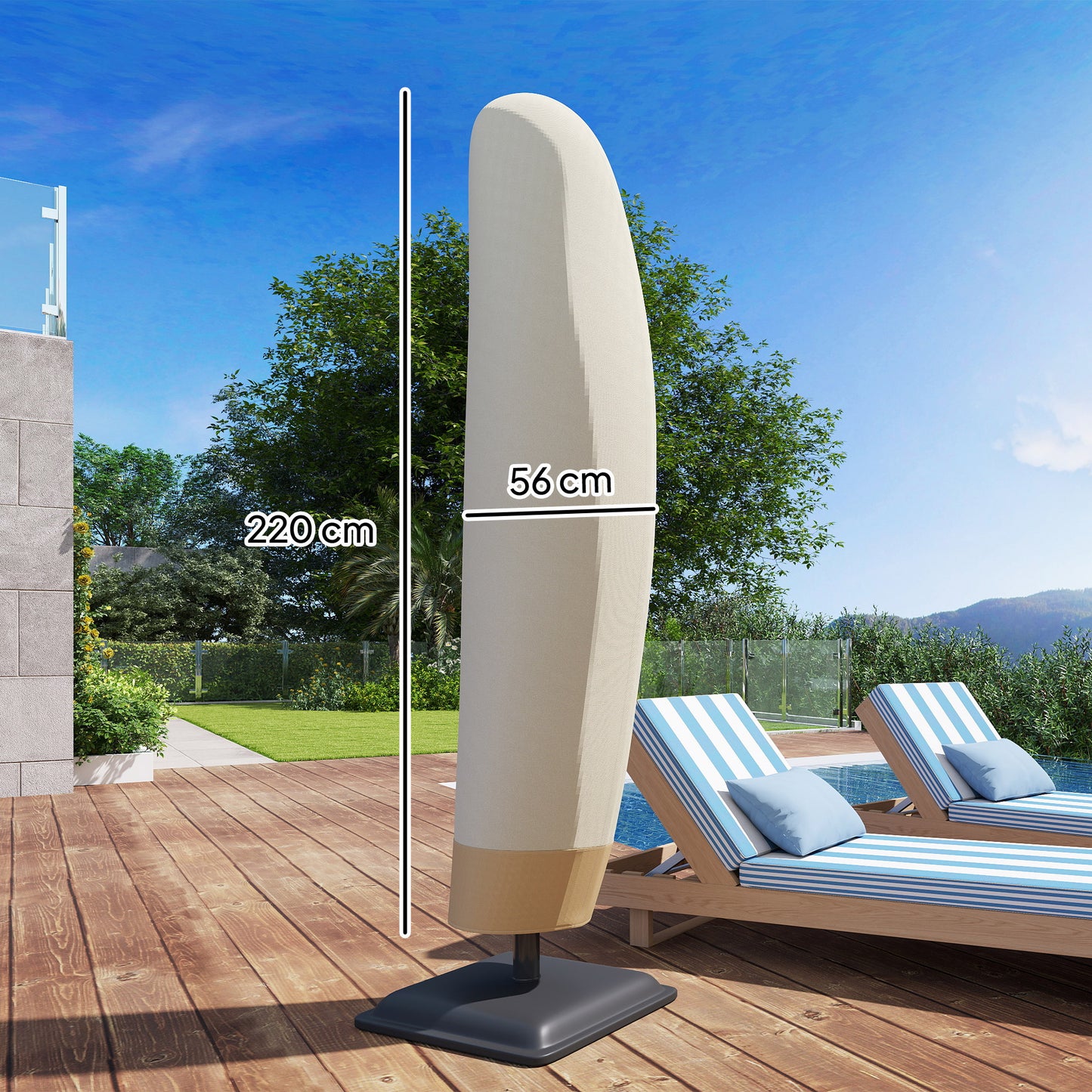 Outsunny Sonnenschirm Schutzhülle für Ø 400 cm wasserdicht Wetterfeste Sonnenschirm Abdeckung mit Stab Reißverschluss Kordelzug Oxford Gewebe UV-Beständige Ampelschirm Abdeckhauben 220 ×56 cm Beige