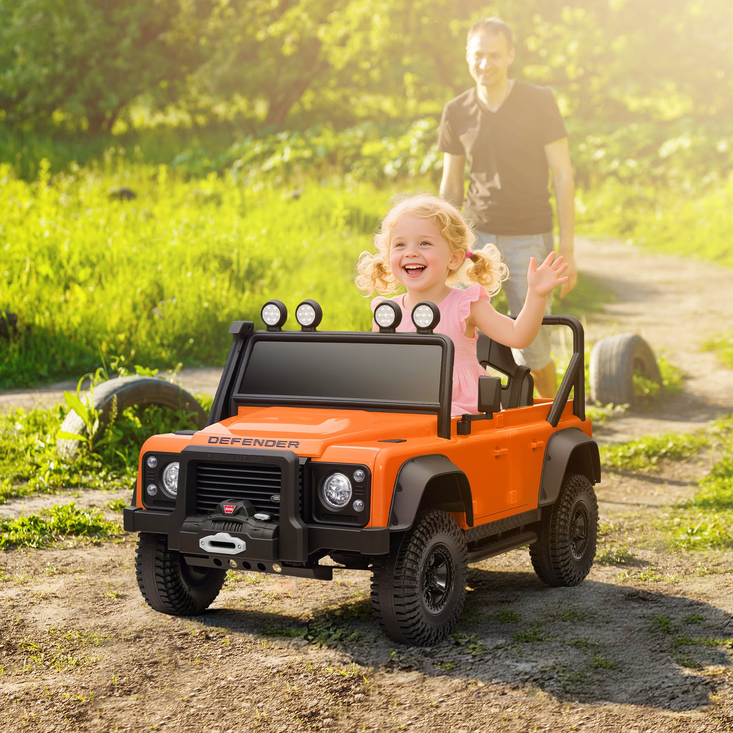 AIYAPLAY Kinder-Elektroauto, 12V Batterie-Betrieb, Fernbedienung, Musik-Funktion, Hupe, LED-Lichter, Orange
