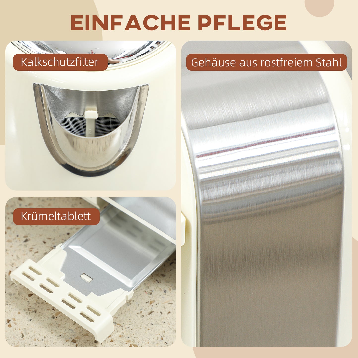 HOMCOM Wasserkocher- und Toaster-Set, 1,7 L, 2200W, Strix Thermostat, Filter, 4-Schlitz-Toaster, 7 Bräunungsstufen, Krümelfach