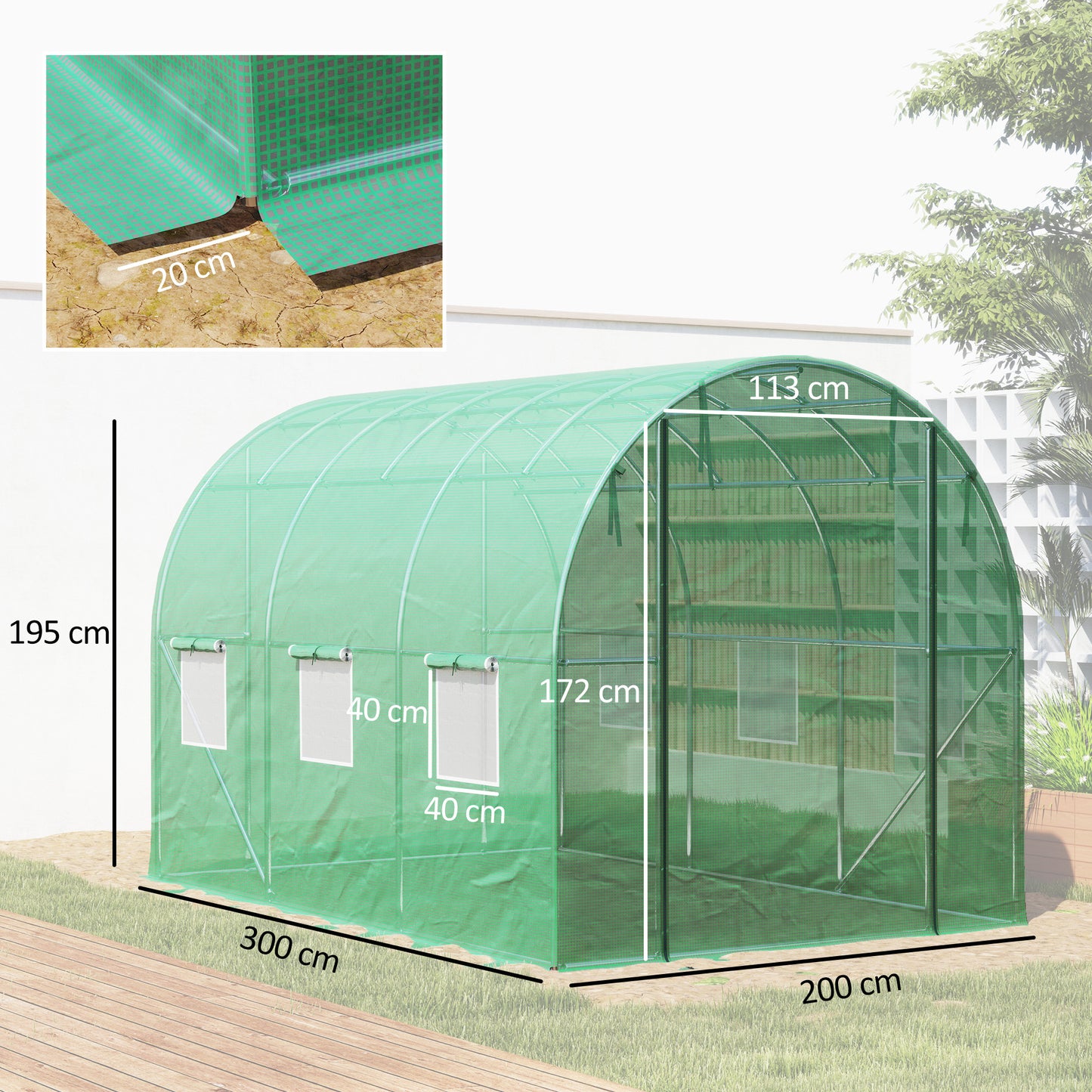 Outsunny Polytunnel Gewächshaus mit Kunststoff-Abdeckung und Stahlrahmen, begehbares Gewächshauszelt mit Rolltüren, Grün