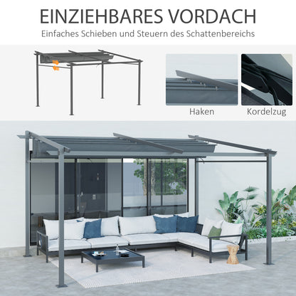 Outsunny Pergola, inklusive Befestigungsmaterial, ausziehbares Dach, 3,97 mx 2,95 mx 2,3 m, Dunkelgrau