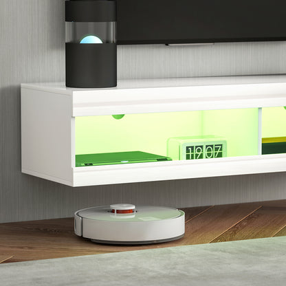 HOMCOM TV Schrank, Hängendes TV Lowboard mit RGB LED-Beleuchtung in 16 Farben, TV Ständer mit offenen Stauraum, für 55-60 Zoll Fernseher, für Wohnzimmer, Schlafzimmer, 140 x 40 x 30 cm, Hochglanzweiß