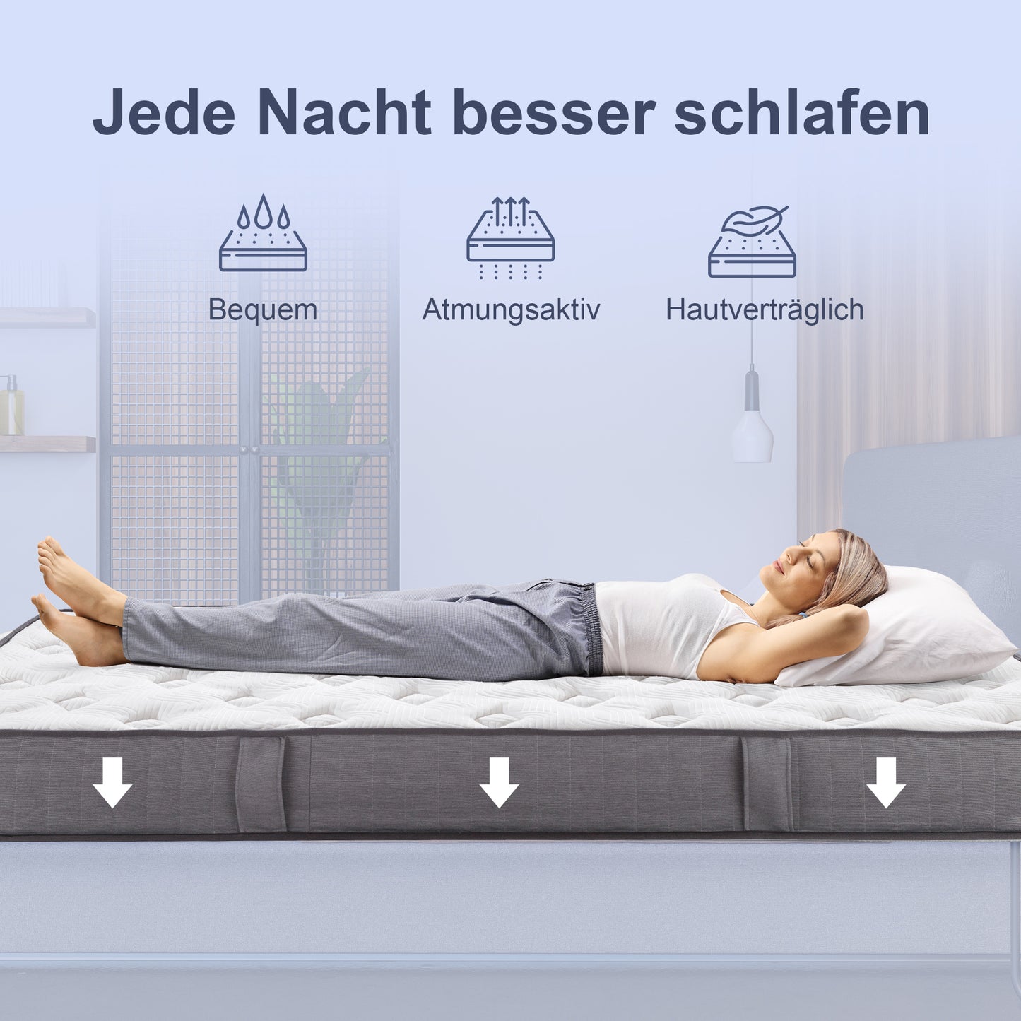 HOMCOM Matratze 90x200 cm 25,8 cm Höhe 7-Zonen ergonomisch mit abnehmbarer waschbar Bezug