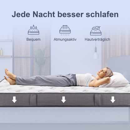 HOMCOM Matratze 90x200 cm 25,8 cm Höhe 7-Zonen ergonomisch mit abnehmbarer waschbar Bezug