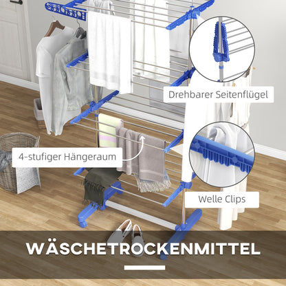 HOMCOM Wäschenständer Wäschetrockner 5 Ebenen, klappbar, One-Klick-System, 142 cm x 55 cm x1 72 cm, Blau + Silber