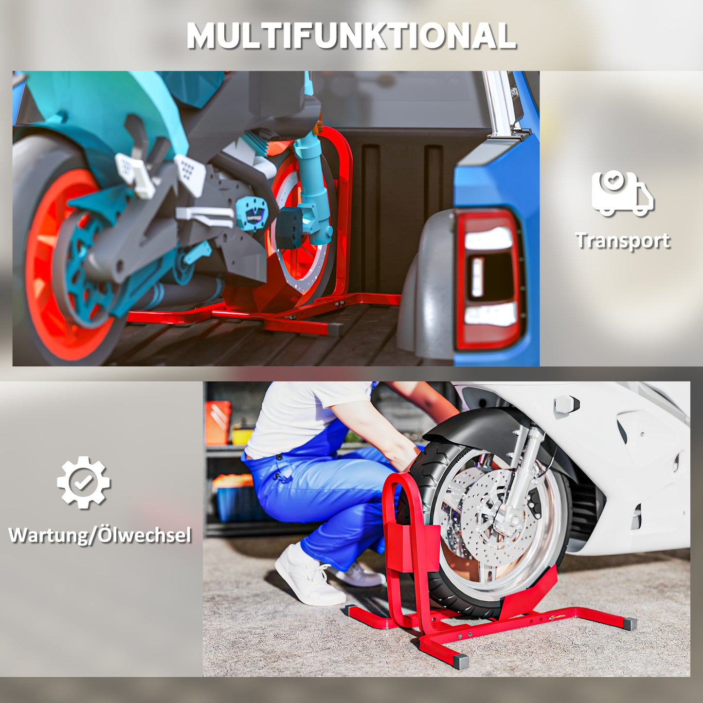 HOMCOM Motorradständer für 17-21", 430-530 mm Vorderrad, einstellbar, aus Metall Rot