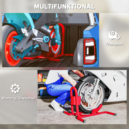 HOMCOM Motorradständer für 17-21", 430-530 mm Vorderrad, einstellbar, aus Metall Rot