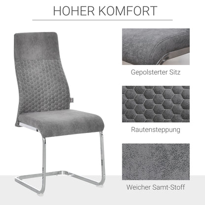 HOMCOM 4er-Set Freischwinger Esszimmerstühle 4-teilig Küchenstühle, Mikrofaser, 45 x 61 x 98 cm, Grau