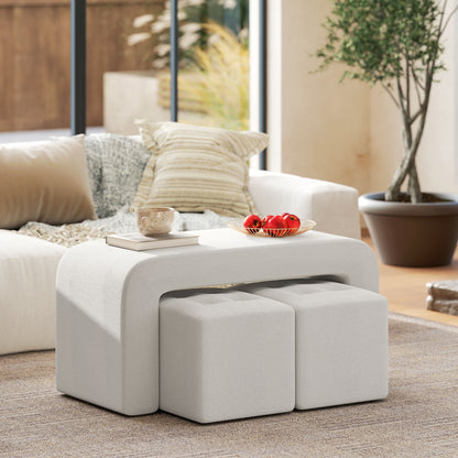 HOMCOM Fußhocker-Set Fußhocker 3-teilig, Knopfheftung, 89 cm x 42,5 cm x 45 cm, Creme