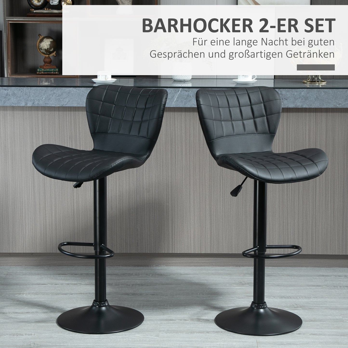 HOMCOM 2-er-Set Barhocker Retrodesign 47 cm x 51,5 cm x 89-109 cm Schwarz