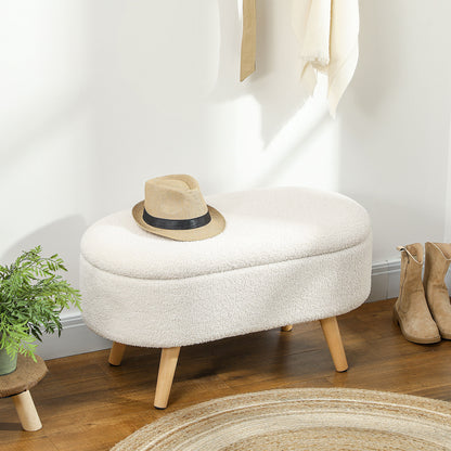 HOMCOM Sitzbank mit Stauraum und Deckel, Fußhocker für Flur, Wohnzimmer, Schlafzimmer, Holz, Stoffbezug, Weiß