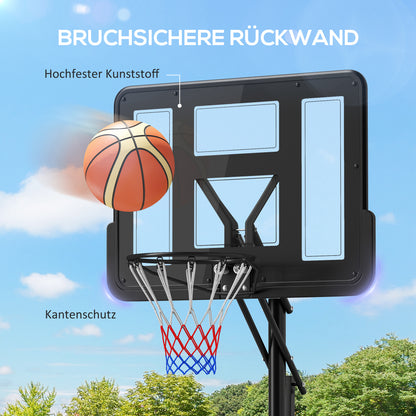 SPORTNOW Basketballständer, höhenverstellbare Korbhöhe 235-305 cm, befüllbare Basis mit Rädern, Schwarz