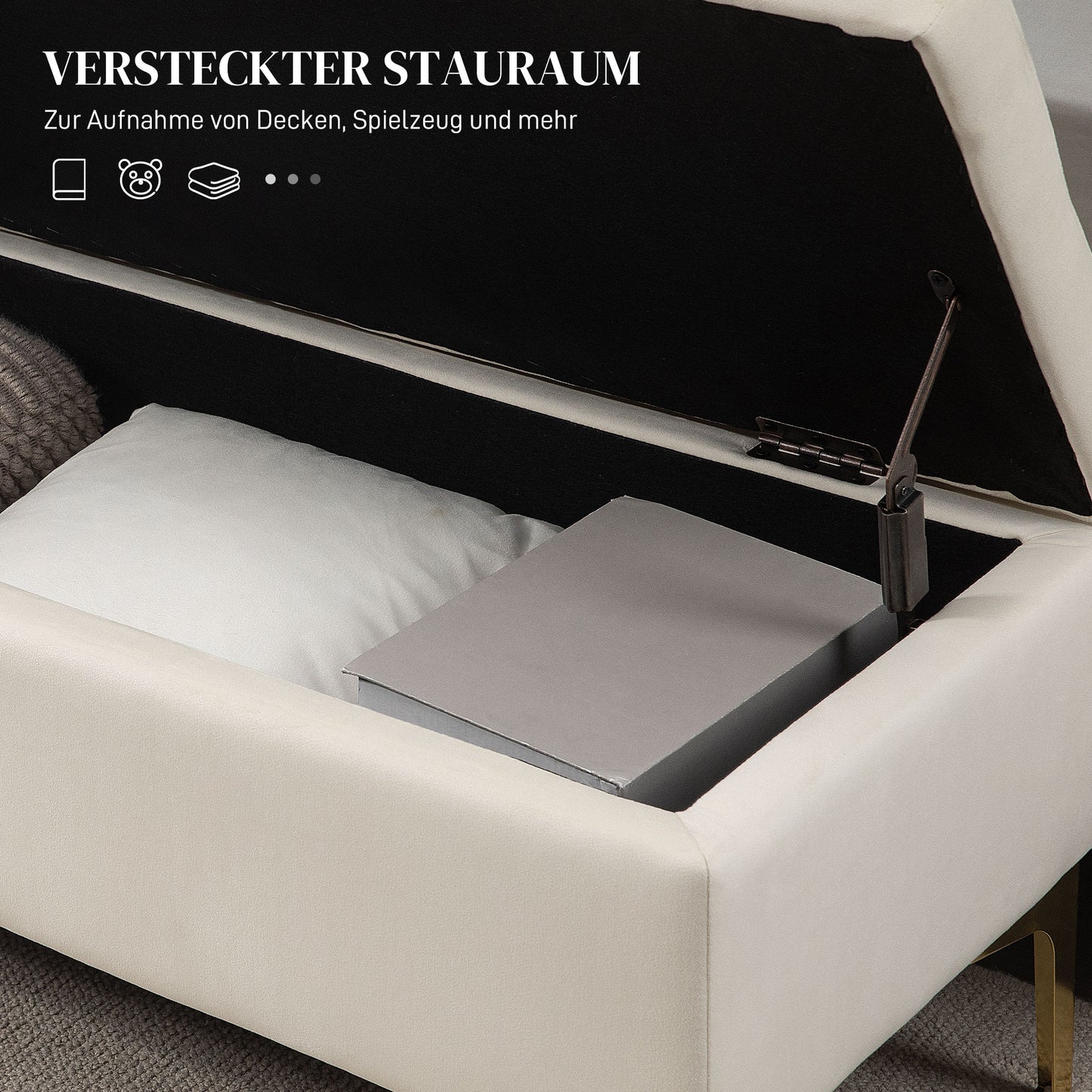 HOMCOM Sitzbank mit Stauraum, belastbar bis 120kg, 120x44x44,5cm, Beige