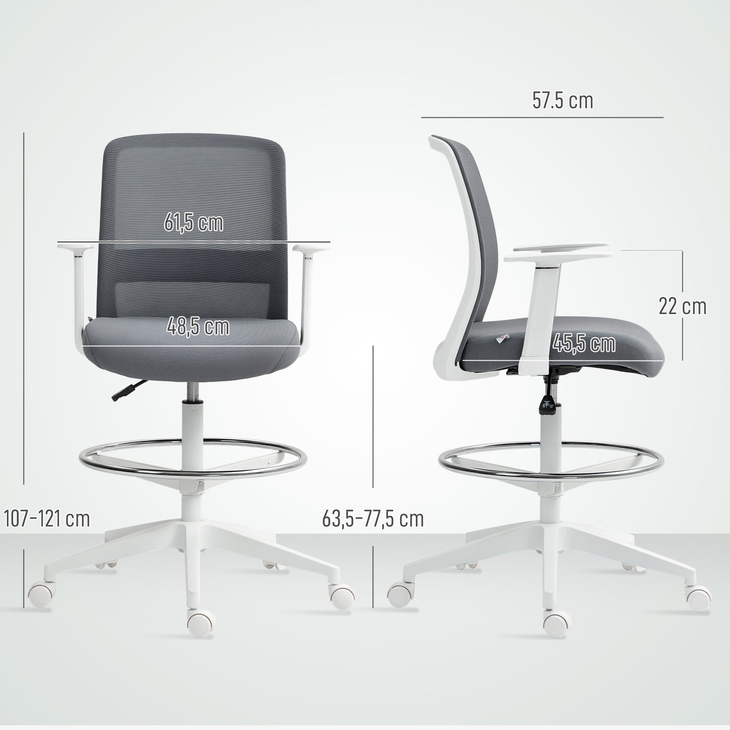 HOMCOM Schreibtischstuhl, drehbar, rollbar, Netzrücken, Schaumstoffkissen, Grau