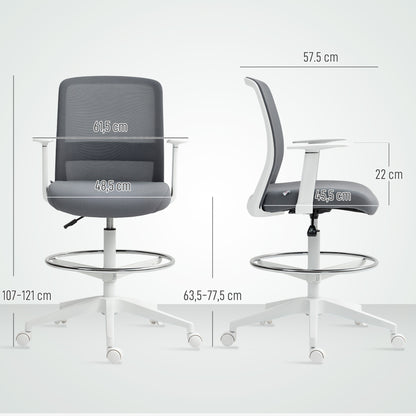 HOMCOM Schreibtischstuhl, drehbar, rollbar, Netzrücken, Schaumstoffkissen, Grau