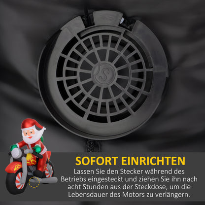 Outsunny Weihnachtsmann auf Motorrad, Gartendeko, LEDs, aufblasbar, wetterfest, 180 x 95 x 170 cm
