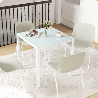 HOMCOM Quadratischer Esstisch für 4 Personen, Tischplatte aus Hartglas, für Küche und Esszimmer, 75 x 75 x 75 cm, Weiß