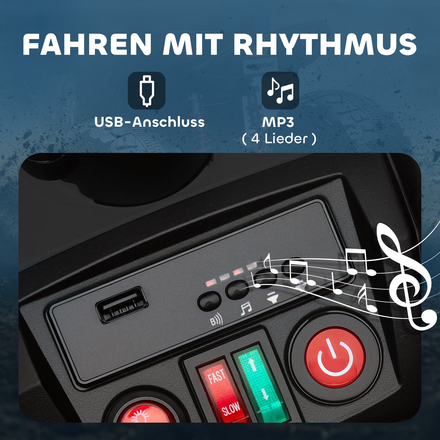 AIYAPLAY Kinder-Elektro-Quad, 24V Elektro-Fahrzeug mit 4 Rädern, Scheinwerfer, USB-Anschluss, MP3-Funktion, 6,5 km/h, 3-8 Jahre