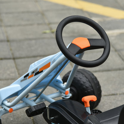 HOMCOM Gokart Tretauto mit Handbremse, verstellbarem Sitz, Pedal, Vor- und Rückwärtsgang, Kettcar Tretfahrzeug Kinderfahrzeug Kinderspielzeug Pedal-Gokart für Kinder ab 3 Jahren Hellblau
