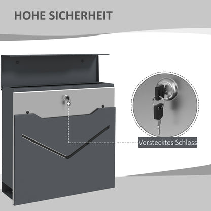 HOMCOM Briefkasten Postkasten, modernes Design, wetterbeständig, 37 cm x 10,5 cm x 37 cm, Grau