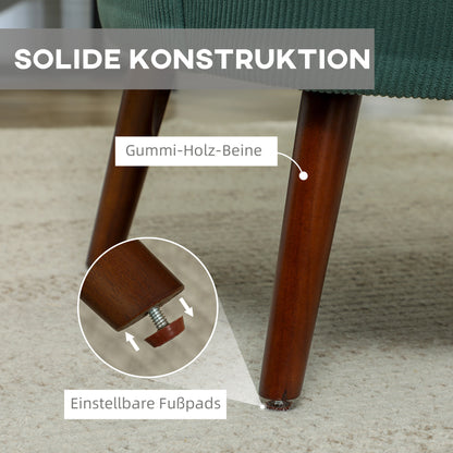HOMCOM Moderner Armlehnstuhl, Gepolsterter Akzentstuhl mit Lendenkissen, Kautschukholzbeinen, Dunkelgrün