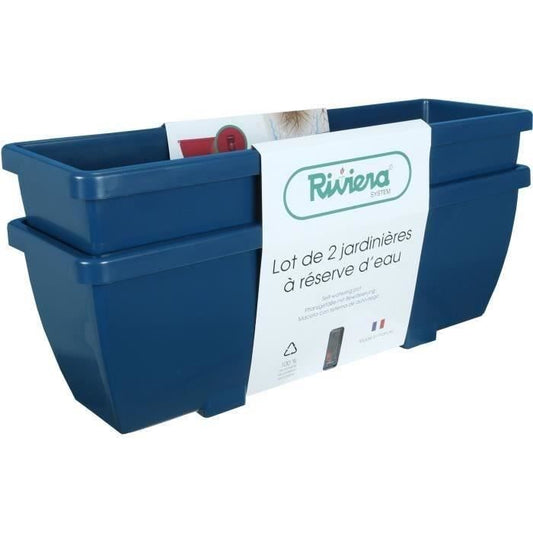 RIVIERA EVA flower box - Set of 2 planters - Plastic - 57 cm - Blue