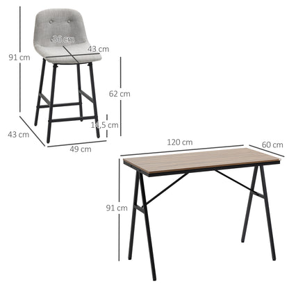 HOMCOM Bartisch mit Barhockern im Industrie-Design, Knopfheftung, 120 cm x 60 cm x 91 cm, Hellgrau