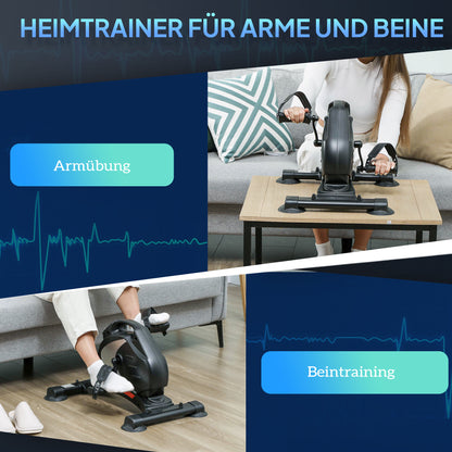 SPORTNOW Mini-Trainingsrad, Fußpedaltrainer, Trainingsgerät mit 8 Widerstandsstufen, LCD-Display, Metall, Kunststoff, Schwarz
