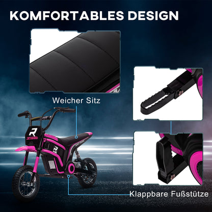 HOMCOM Elektro-Motorrad für Kinder, 24V Kindermotorrad mit Hupe, Leuchte, mit Drehgriff-Gashebel, 8-16 km/h, 8-12 Jahre, Rosa