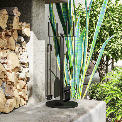 Outsunny Kaminbesteck, 5-teilig, Besen, Schaufel, Zange, Schürhaken und Ständer, feuerfestes Metall, Schwarz