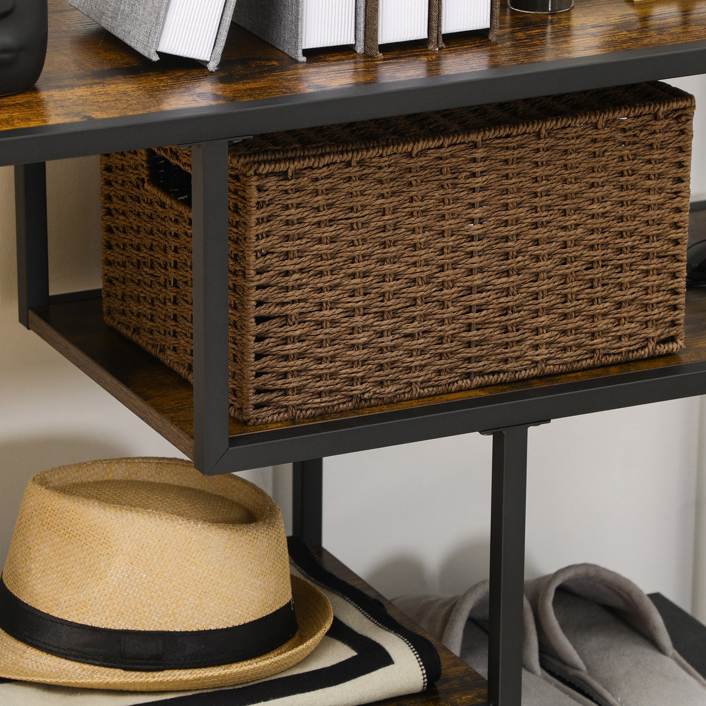 HOMCOM Regal, Konsolentisch, Industrial Design, 4 Böden, Stahlrahmen, 99,6 x 33,6 x 74 cm