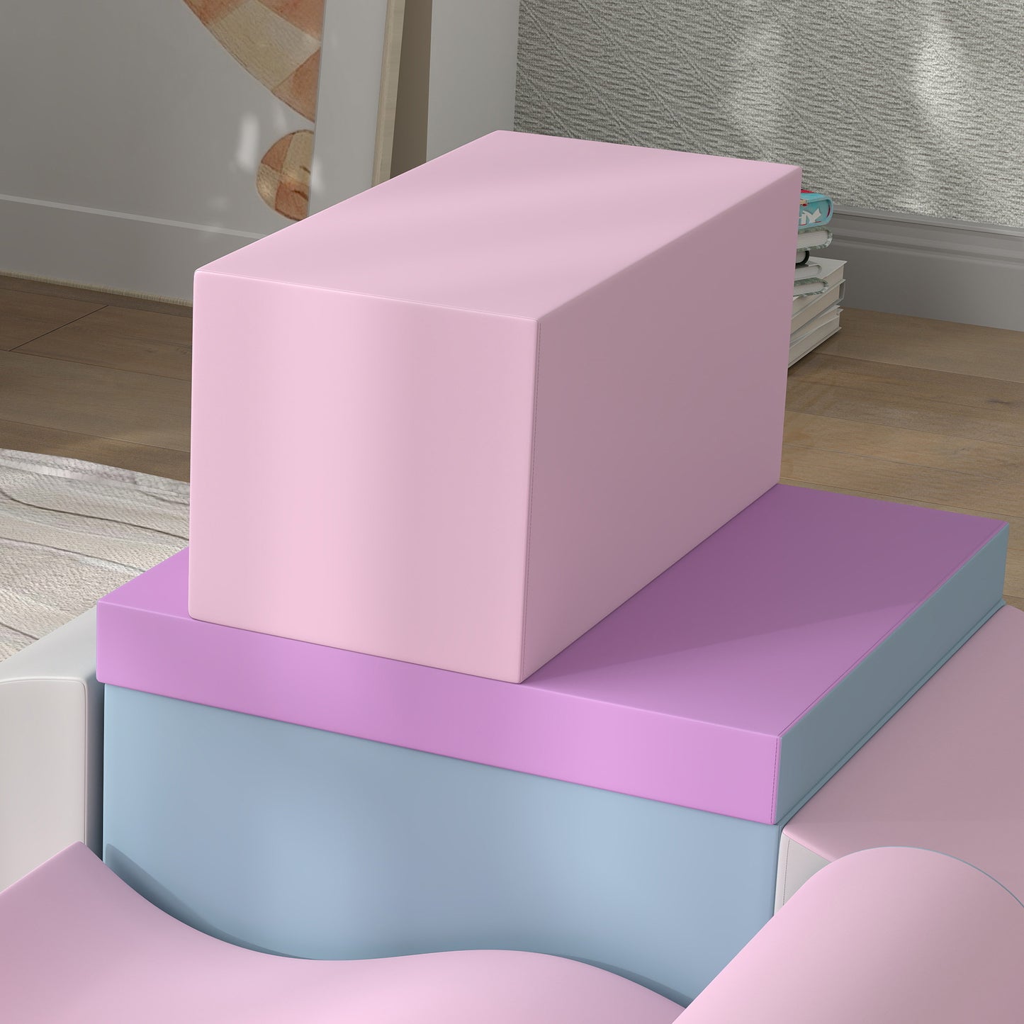 HOMCOM Schaumstoff-Bausteine für Kinder, fördert Kreativität, Kunstleder, 40x40x20 cm, Mehrfarbig, 1-3 Jahre