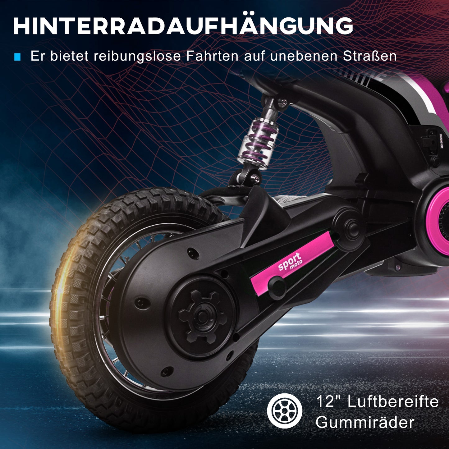 HOMCOM Elektro-Motorrad für Kinder, 24V Kindermotorrad mit Hupe, Leuchte, mit Drehgriff-Gashebel, 8-16 km/h, 8-12 Jahre, Rosa