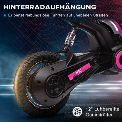 HOMCOM Elektro-Motorrad für Kinder, 24V Kindermotorrad mit Hupe, Leuchte, mit Drehgriff-Gashebel, 8-16 km/h, 8-12 Jahre, Rosa