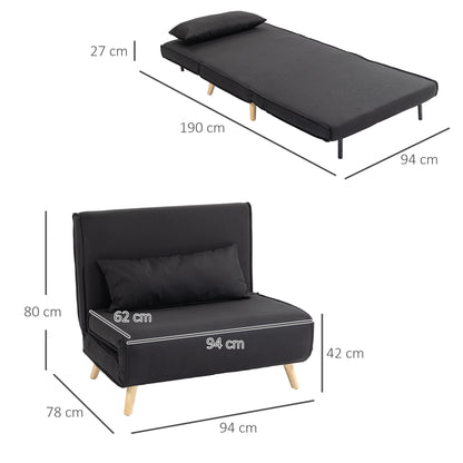 HOMCOM Relaxsessel mit Bettfunktion, für 1 Person, Modern-Design, bis 350 kg, 94x78x80cm, Schwarz