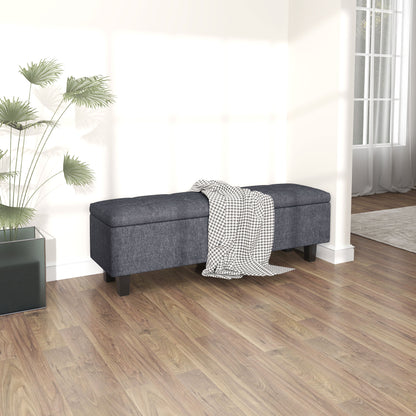 HOMCOM Stauraum-Polsterbank in Leinenoptik, mit Kautschukholzbeinen, für Wohnzimmer, Schlafzimmer, Flur, Dunkelgrau