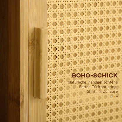 HOMCOM Küchenwagen aus Bambus, Mehrzweckwagen, Sevierwagen, 2 Schubladen, 1 Schrank, 2 Regale, Natur