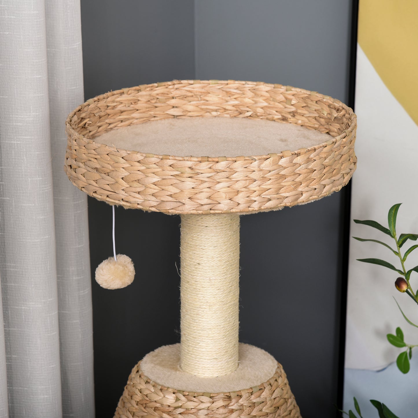 PawHut Katzenbaum Kratzbaum Kätzchen Möbel mit Katzenhöhle Ballspielzeug Sisal weiche Plüsch Höhe 82,5 cm Gelb