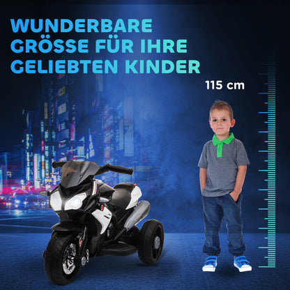 HOMCOM Elektro-Kindermotorrad, Lichter & Geräusche, 3 km/h, wiederaufladbar, Kunststoff & Metall, Schwarz/Weiß