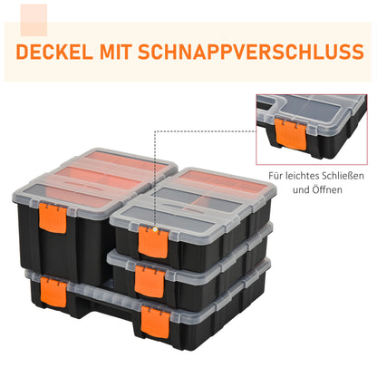 DURHAND 4PCS Werkzeugaufbewahrung Box Multifunktionales Werkzeugbox Sortierkasten Kleinteilemagazin Teile Kunststoff Orange+Schwarz 28,7 x 22,5 x 5,5 cm