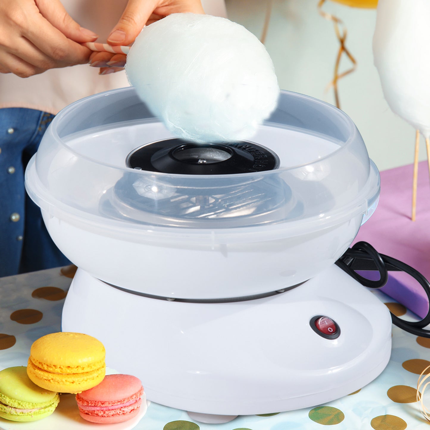 HOMCOM Zuckerwattemaschine für Zuhause Cotton Candy Machine Zuckerwatte Maschine mit Stäbchen und Messlöffel Höhe 18 cm 550W für Kinderfest, Geburtstag, Party Weiß
