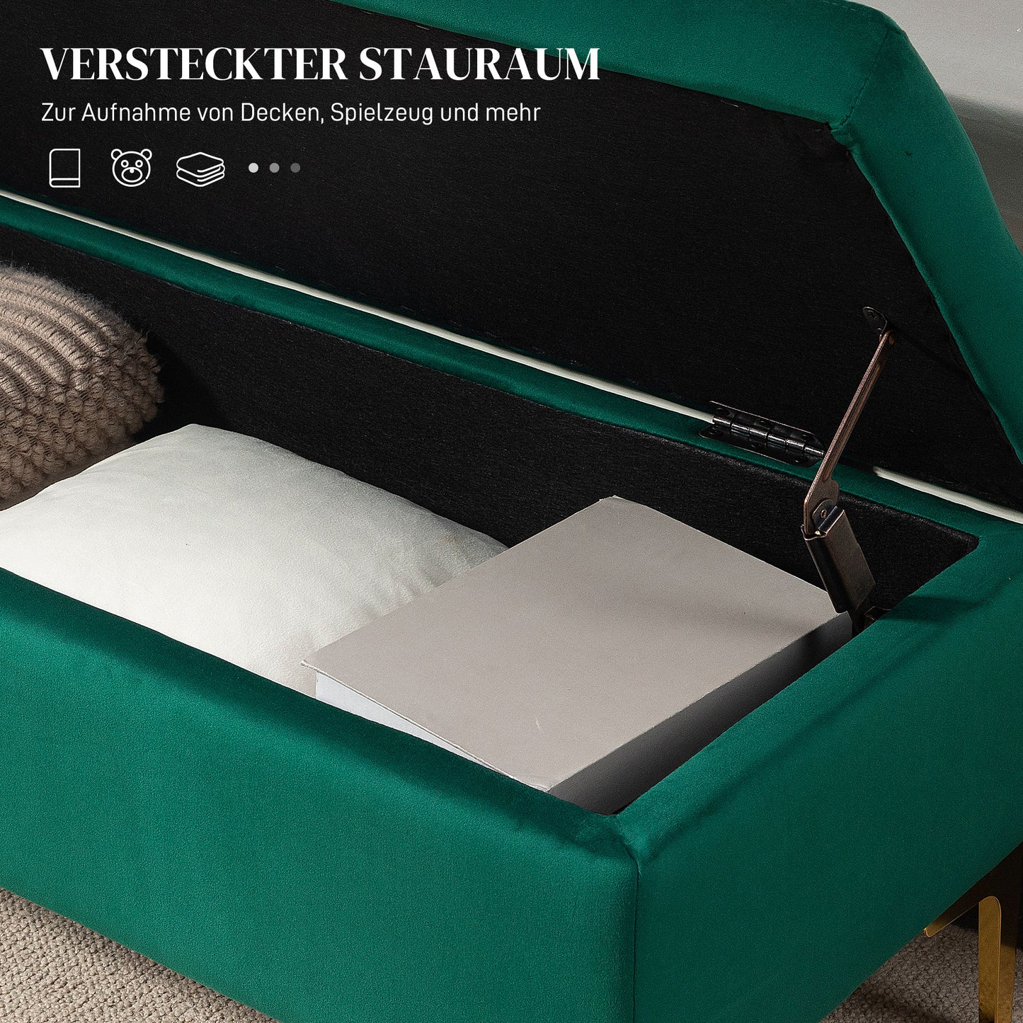 HOMCOM Sitzbank mit Stauraum, belastbar bis 120kg, 120x44x44,5cm, Grün