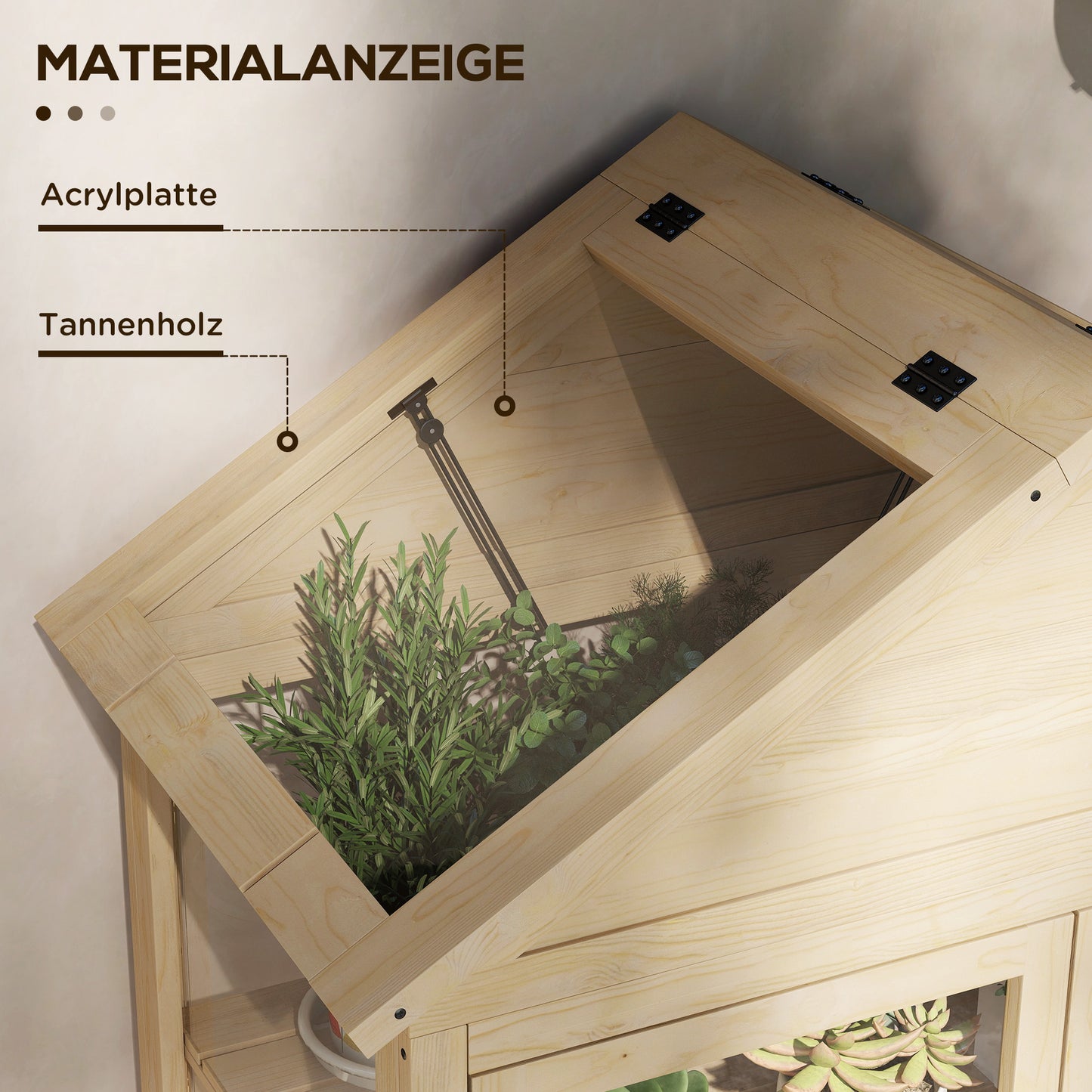 Outsunny Gewächshaus, mit Regal, Dachfenster, verriegelbare Tür, Acryl, Holzrahmen, 100 x 56, 5x 178 cm