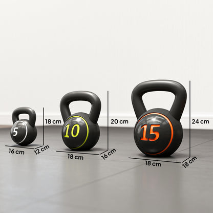 SPORTNOW Kettlebell Set, 3 Kugelhanteln 2,2kg/4,5kg/6,8kg, Kunststoffhülle, Schwarz