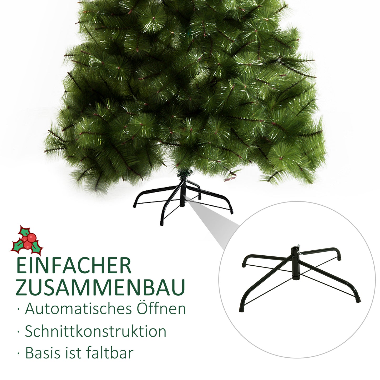 HOMCOM Künstlicher Weihnachtsbaum 210 cm künstlich Tannenbaum mit 505 Spitzen Christbaum Weihnachtsdeko inkl. Metallständer für drinnen