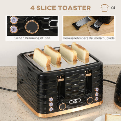 HOMCOM 2-in-1 Toaster und Wasserkocher Set, 7 Bräunungsstufen, Auftau- und Aufwärmfunktion, Grau