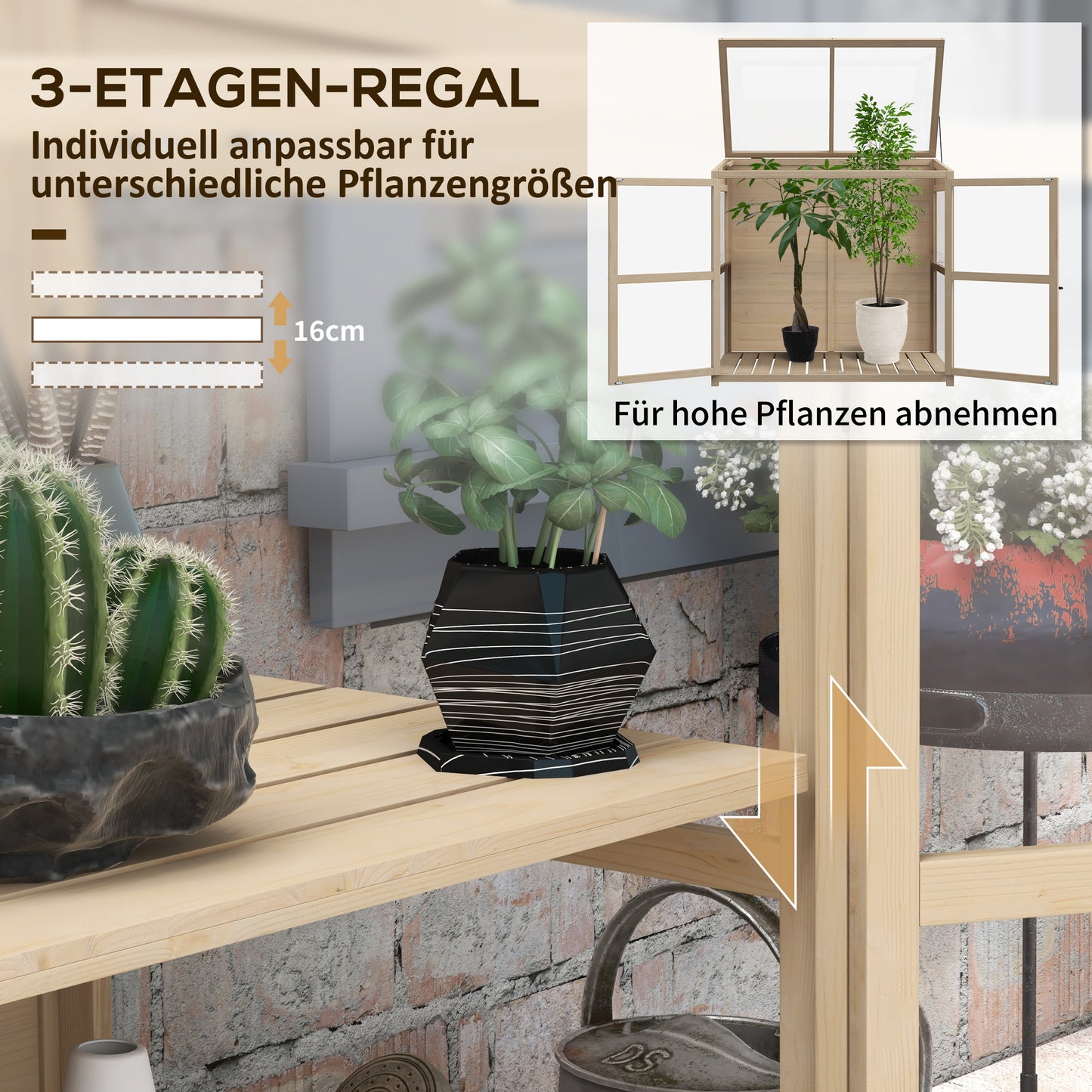 Outsunny Frühbeet Hochbeet Pflanzenbeet, wetterbeständig, 2 Ebenen, Fichtenholz, 103 x 61 x 103 cm, Natur