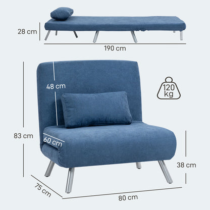 HOMCOM Polstersessel mit Bettfunktion, 3-in-1 Design, Schlafsessel, Gästebett, Stoffbezug, mit Kissen, Blau